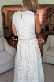 Nice Try Embroidered Crochet Lace Tassle Trim Crop Tank Top