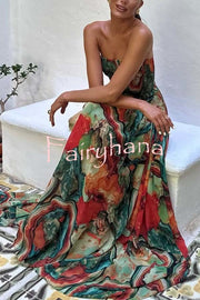 Vacay Vibes Colorful Lava Print Off Shoulder Smocked Scarf Maxi Dress
