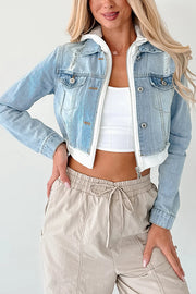 Fashionable Patchwork Hooded Casual Long-sleeved Denim Jacket