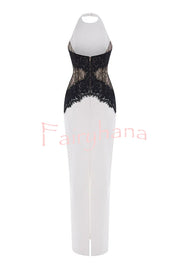 Sexy Halterneck Lace Paneled Backless Slim Maxi Dress
