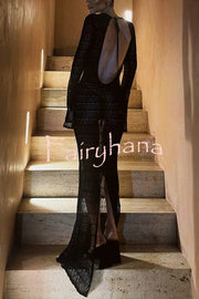 Sexy Backless Long-sleeved Knitted Slim-fit Maxi Dress