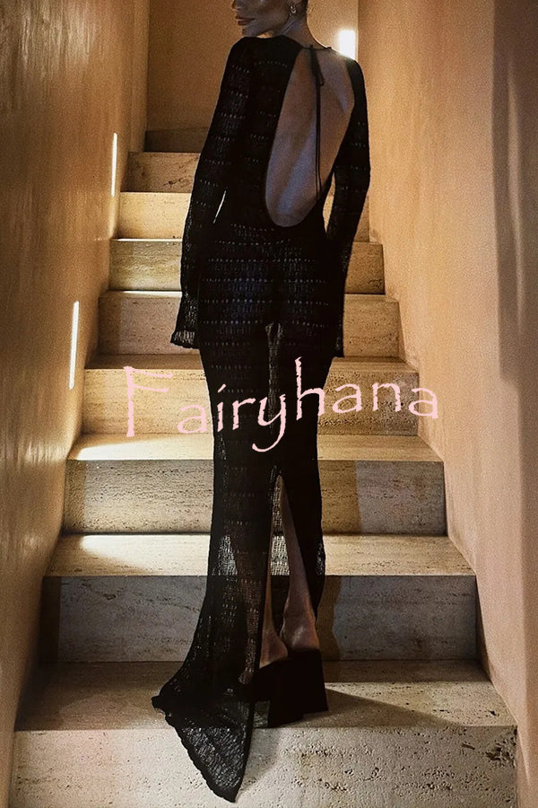Sexy Backless Long-sleeved Knitted Slim-fit Maxi Dress