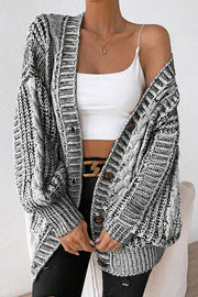 Fashionable Mixed-color Loose-fitting Lantern Sleeve Mid-length Knitted Cardigan