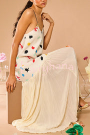 Ocean Dot Unique Print Starfish Metal Strap Pleated Chiffon Hem Maxi Dress