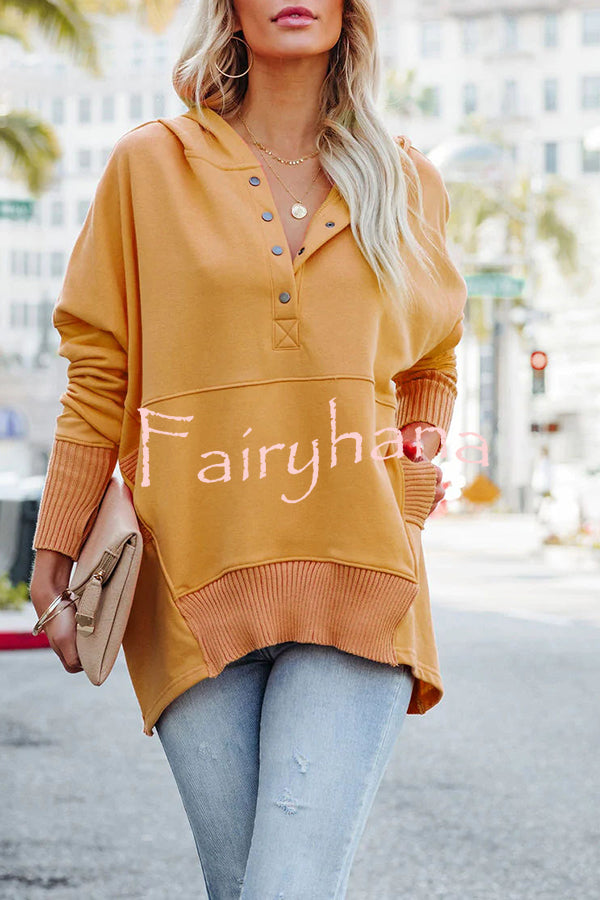 Coffee Perks Cotton Pocketed Henley Hoodie
