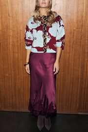 Sunday Social Contrast Color Satin Lace Trim Mid Rise Maxi Skirt