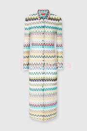 Anna Knit Colorful Herringbone Print Shirt Neck Button Long Sleeve Slim-fit Long Cardigan