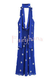Fashion Polka Dot Print Sexy Halter Neck Backless Maxi Dress
