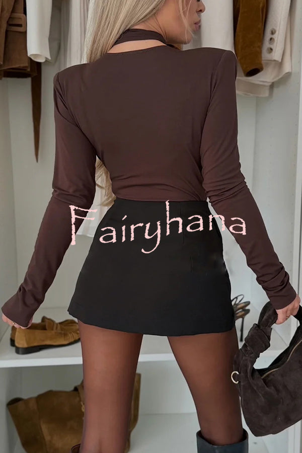 Toast To Midnight Solid Color V-neck Long Sleeve Slim-fit Bodysuit