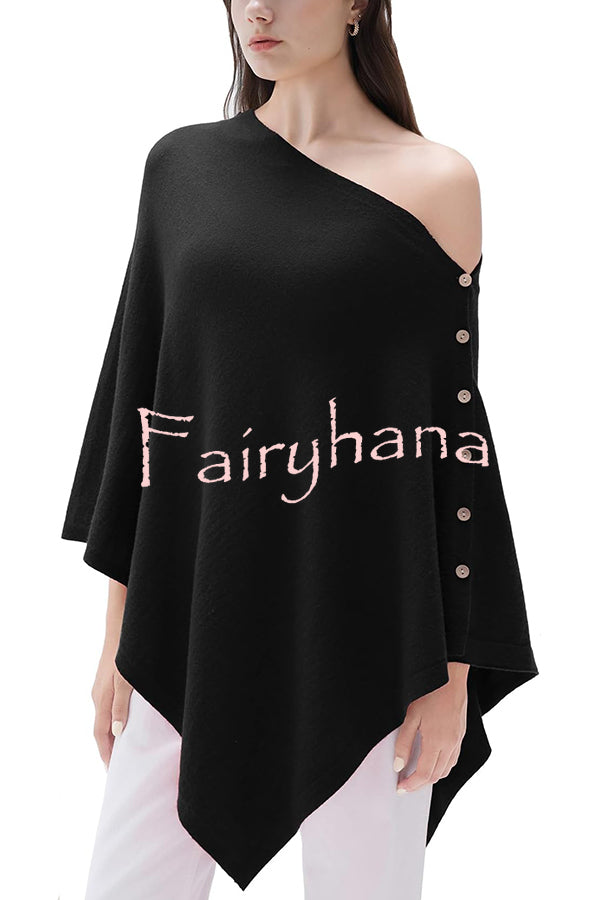 Women Cashmere Knit Shrug Bolero Side Button Detail Lightweight Shawl  Poncho