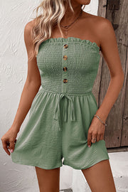 Solid Color Tube Top Button Pleated Casual Rompers