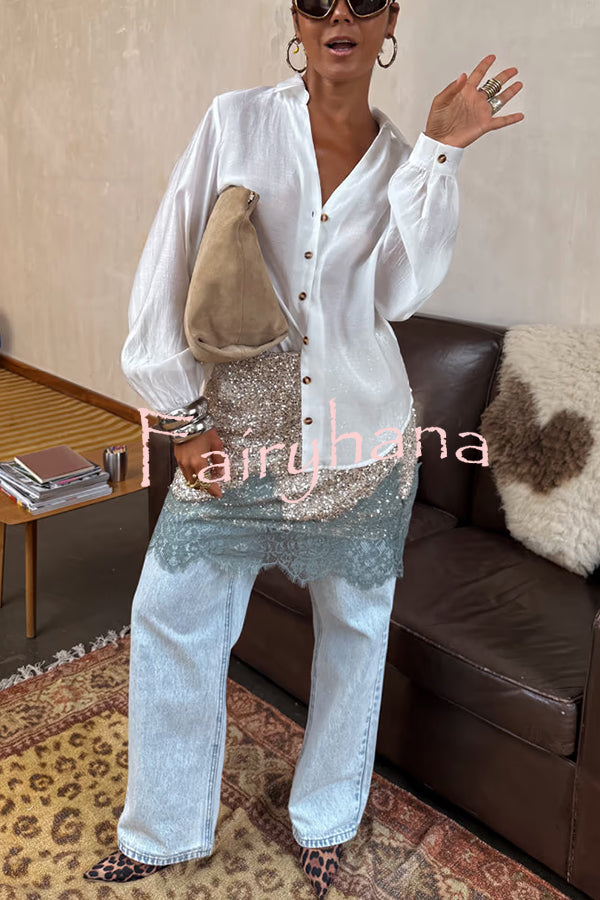 Power of Styling Sequin Lace Trim Elastic Waist Mini Skirt