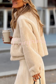 Snuggle Mode Faux Fur Zip Up Long Sleeve Pocket Teddy Jacket