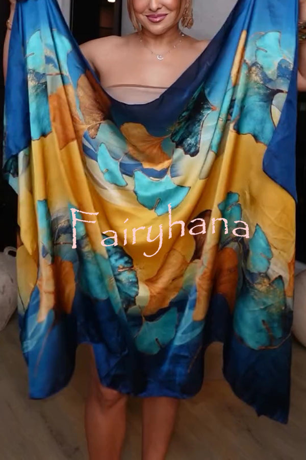 Ginkgo Leaf Printed Mid-Length Multifunctional Silk Scarf