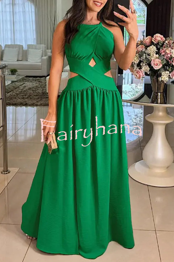 Solid Color Sexy Cross Tie Backless Maxi Dress