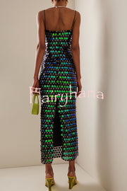 Sexy Sequined Halter-neck Backless Slim Fit Slit Midi Dress