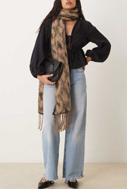 Solid Color V-neck Long-sleeved Tie-up Pleated Loose Top