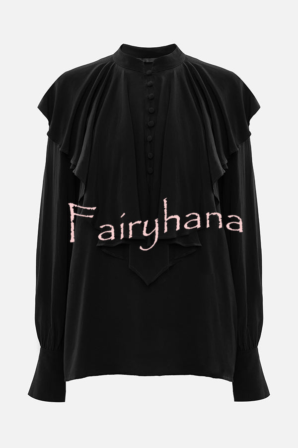 Court-style Draped Ruffled Elegant Chiffon Blouse