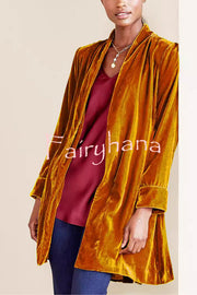 Solid Color Velvet Long-sleeved Loose Mid-length Coat
