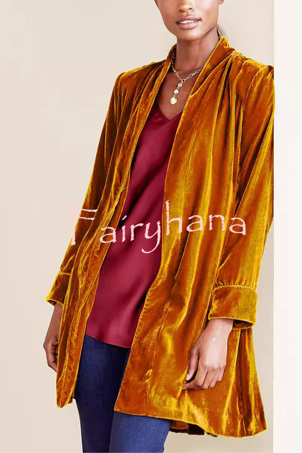 Solid Color Velvet Long-sleeved Loose Mid-length Coat
