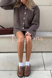 Fashion Lapel Bell Sleeve Knitted Cardigan and Casual Mini Skirt Set