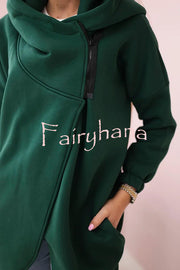 Solid Color Loose Hooded Zip-up Casual Sports Jacket