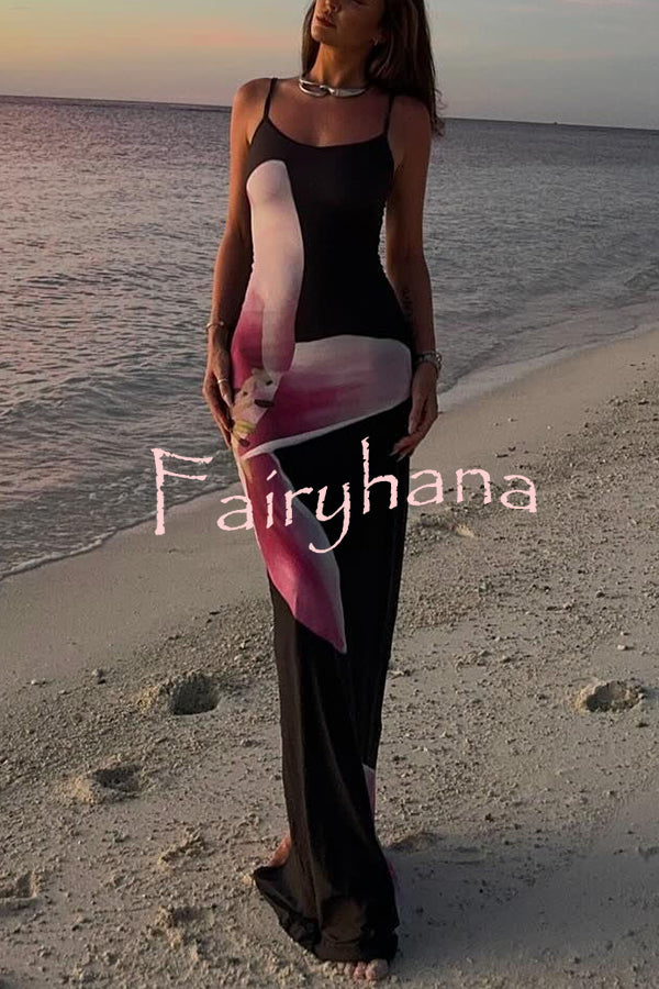 Romantic Beginnings Lily Floral Slip Stretch Vacation Maxi Dress