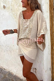 Mylie Linen Blend Ethnic Print Wrap Tie Layered Mini Skirt
