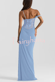Sexy See-Through Lace Suspender Slim Slit Maxi Dress