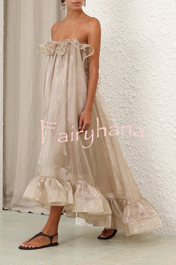 By The Sea Organza Ruffle High Low Hem Slip A-line Maxi Dress