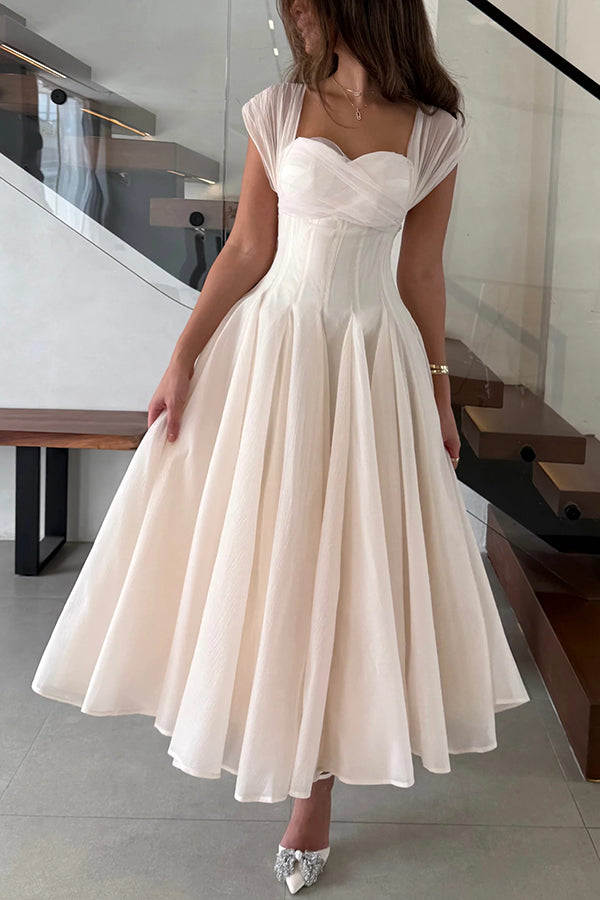 Elegant Sleeveless Waist-cinching Tulle Full-hem Maxi Dress