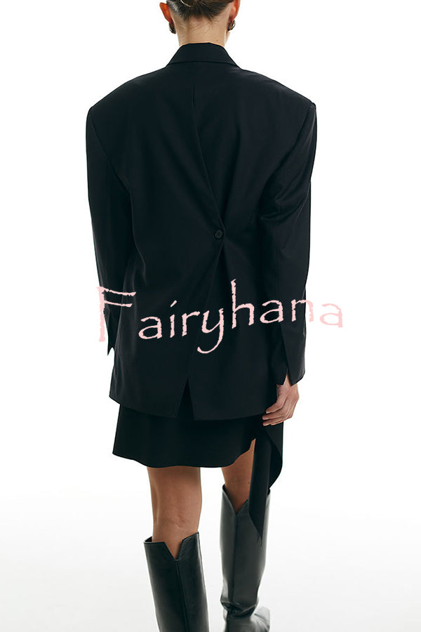 Urban Charm Shoulder Pads Asymmetrical Back Button Lapel Oversized Blazer