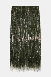 Party Crasher Layered Sequined Tassels High Rise Back Zipper Midi Skirt