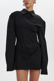 Fashion Long-sleeved Elegant Pleated Slim-fit Mini Dress