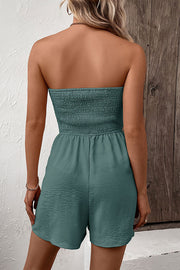 Solid Color Tube Top Button Pleated Casual Rompers