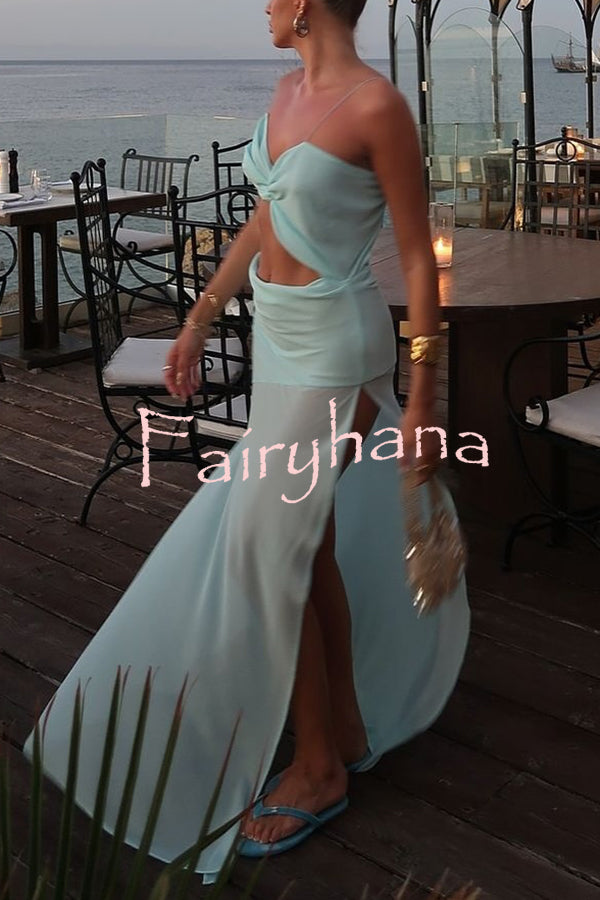 Sexy Halter Waist-baring Backless Lace-up High-slit Maxi Dress