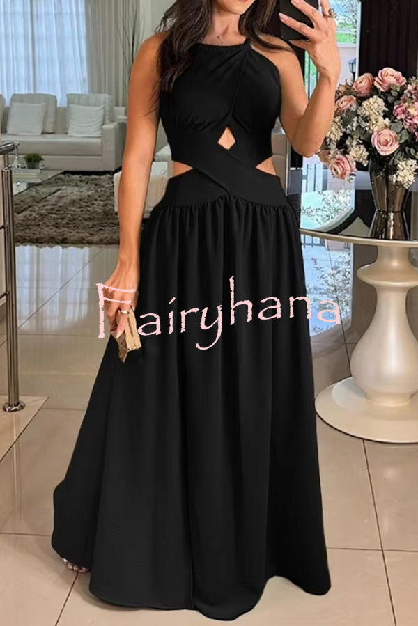Solid Color Sexy Cross Tie Backless Maxi Dress