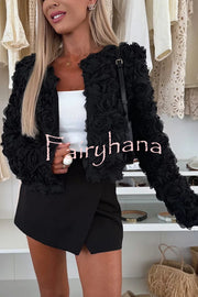 Fashionable Three-dimensional Flower Casual Long-sleeved Cropped Jacket