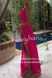Mermaid Chiffon Starfish Sequin Asymmetric Neck Slit Maxi Dress