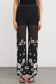 Fashion Hollow Hook Elastic Waist Casual Wide-leg Pants