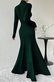 Solid Color High-neck Long-sleeved Slim-fit Fishtail Elegant Maxi Dress
