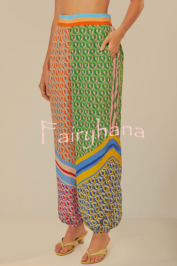 Brazil's Joyful Spirit Colorful Unique Print Elastic Waist Pocketed Loose Bloomer Pants