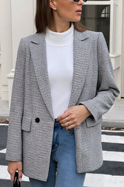 Vintage Houndstooth Lapel Long-sleeved Casual Blazer