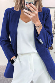 Solid Color Lapel Long Sleeve Button Casual Blazer