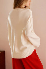 Fashionable Color-blocked Floral Loose Long-sleeved Knit Sweater
