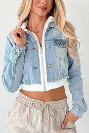 Fashionable Patchwork Hooded Casual Long-sleeved Denim Jacket