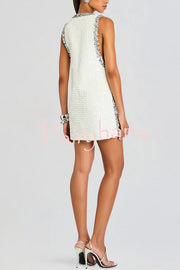Cocktail Charm Sequin Colorblock Trim V-neck Sleeveless A-line Mini Dress