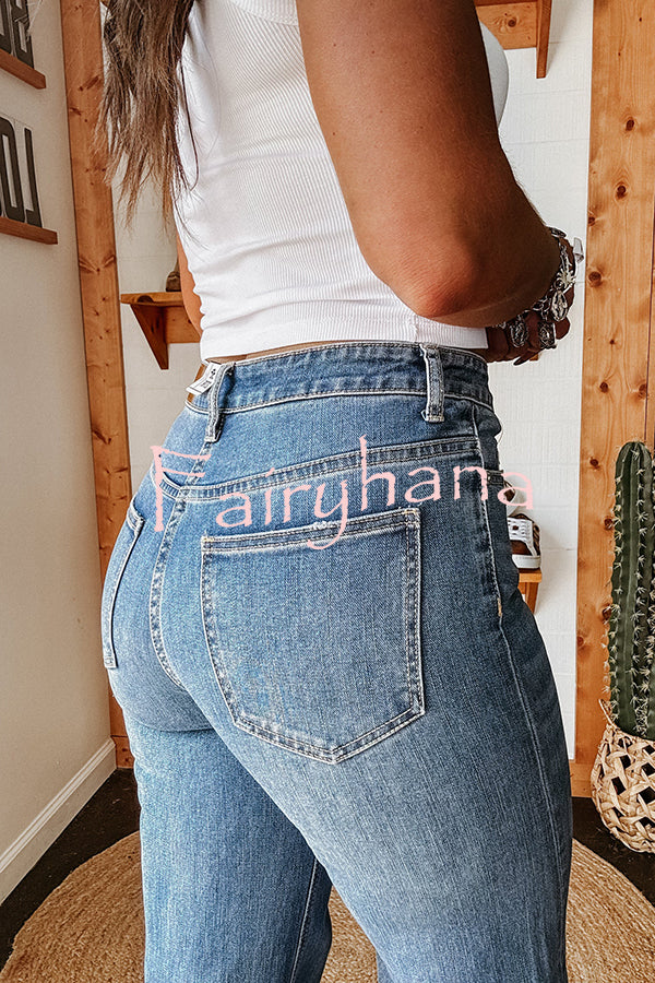 Fashion Stretch Pocket Casual Straight Jeans