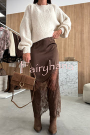 Antara Satin Lace Patchwork High Rise H-line Maxi Skirt