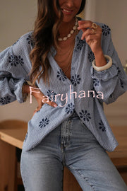 Fashionable Embroidered Floral Casual Long-Sleeved Loose Top
